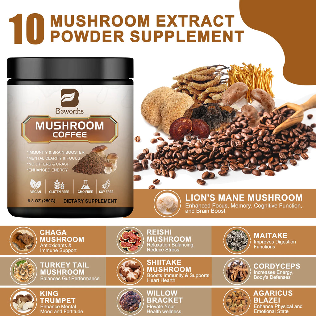 10-in-1 Mushroom Coffee Blend – Lion’s Mane + Reishi